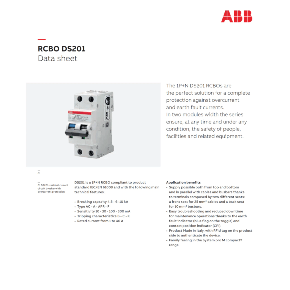 เบรกเกอร์กันดูด RCBO 6A 1 POLE + NEUTRAL 6KA TYPE AC ABB รุ่น DS201 C6 AC-30 (ตัดไฟรั่ว 30MA)_3
